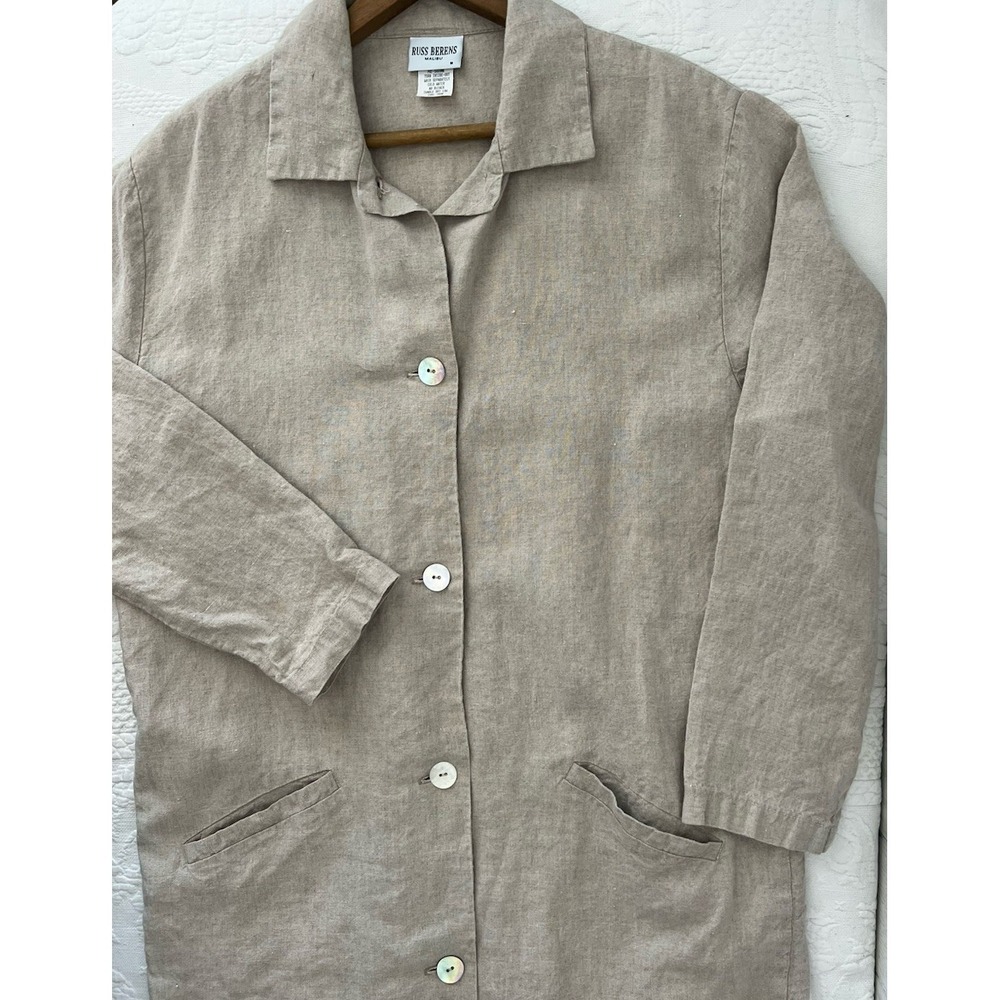 Vintage Russ Berens Malibu‎ Linen Jacket Blazer Medium Lines Pockets Natural